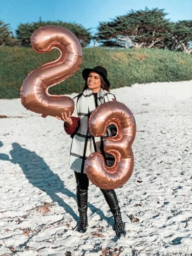 Image of Number Balloons 22 Balloon Rose Gold for 22 Birthday Decorations, 40 inch | Saturated Color, Large 40 in, With Straw & Hanging Hole, For Back-to-School Season, Wedding, Christmas, New Year, Anniversary