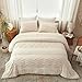 Luxudecor Beige Tufted Comforter Set Queen Size 3 Pieces Boho Shabby Chic Comforter Farmhouse Embroidery Bedding Set Soft Comforter for All Seasons (Beige, 90''x90'')