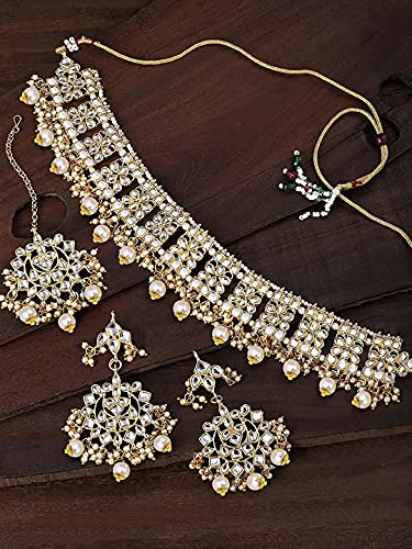 I Jewels Indian Gold Plated Traditional Kundan Choker Ethnic Bollywood Designer Jewelry Set with Earrings & Maang Tikka For Women2