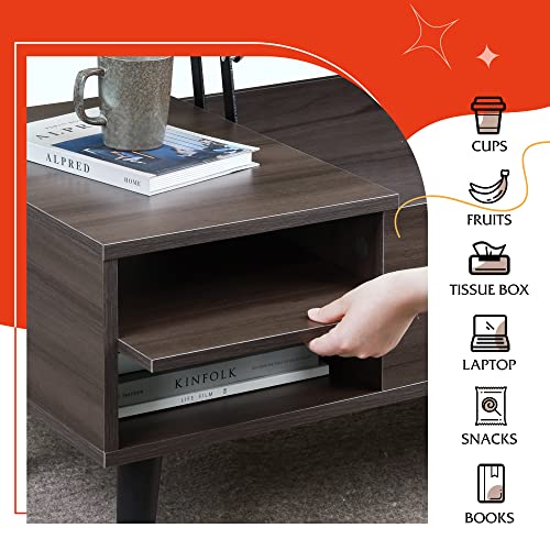 Image of WLIVE Lift Top Coffee Table with Hidden Storage, Adjustable Shelf, Grey | Mid Century Modern Wooden Coffee Table, for Dining /Living Rooms /Offices; 39.4 inchW x 19.7 inchD x 16.9 inchH