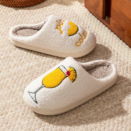 Image of Espresso Martini Slippers for Women Men，Fuzzy Warm Martini Glasses Slippers，Funny Soft Creative Design House Shoes