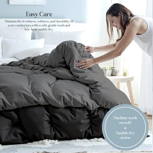 Image of ROYALE LINENS Reversible Comforter - Queen Size Duvet Insert - All Season Soft Quilted Comforters with 8 Corner Tabs - Down Alternative Bedding Comforter - Duvet Insert (Black /Charcoal, Queen 88 inchx88 inch)
