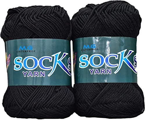 Image of M.G ENTERPRISE Premium Socks high Strength Nylon Yarn Suitable for Socks, Accessories, and Home Decor. 200 gm Black, Suitable for Both Crocheting & Knitting. BX