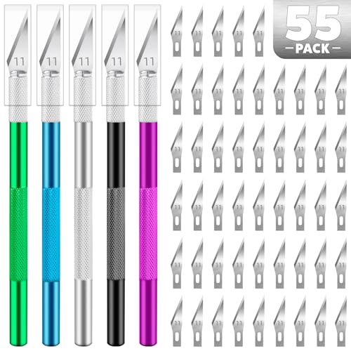 Image of 55 PCS Exacto Knife Set, 5 Piece Craft Knife and 50 Additional SK5 Blades, Hobby Knife for Miniatures, Professional Exacto Knife for Crafting, Precision Knives for Crafts