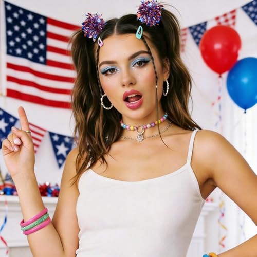 Pinzas para cabello patrióticas 4th of July Pom Pom miniatura 3