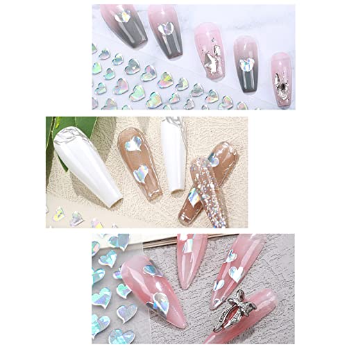 Laser Silver Hearts Nail Stickers For Nail Art Designs And Nail Decorations 3D Self Adhesive Nail Art Decals For Women Girls Kids For Fingernails Acrylic Nails Decor (6 Sheets) #TOP4