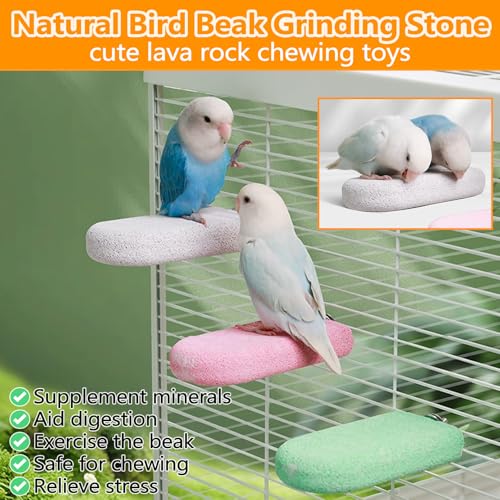 Image of 4PCS Bird Beak Grinding Stone,Parrot Perch Stands,Parakeets Platform Chewing Toys Calcium Pumice Lava Foot Claws Trimmer Climbing Ledge for Cockatiel Budgie Conure Lovebird(L,Multi-Color)