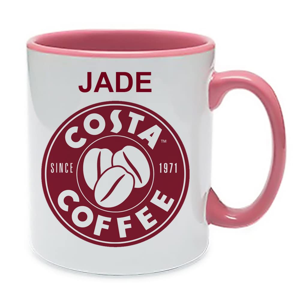 Giftme Personalised with Any Name Costa Unique Inside Coloured Ceramic Mug Coffee Tea Mug. (Pink Inside Coloured and Handle)