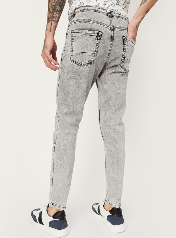 Image of Max Men's Carrot Fit Acid Washed Cotton Blend Jeans