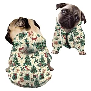 Howilath Christmas Tree Pet Clothes for Small Dogs Green Sweatshirt with Hat Polyester Streetwear Zipper Tracksuits Hooded Shirts – S