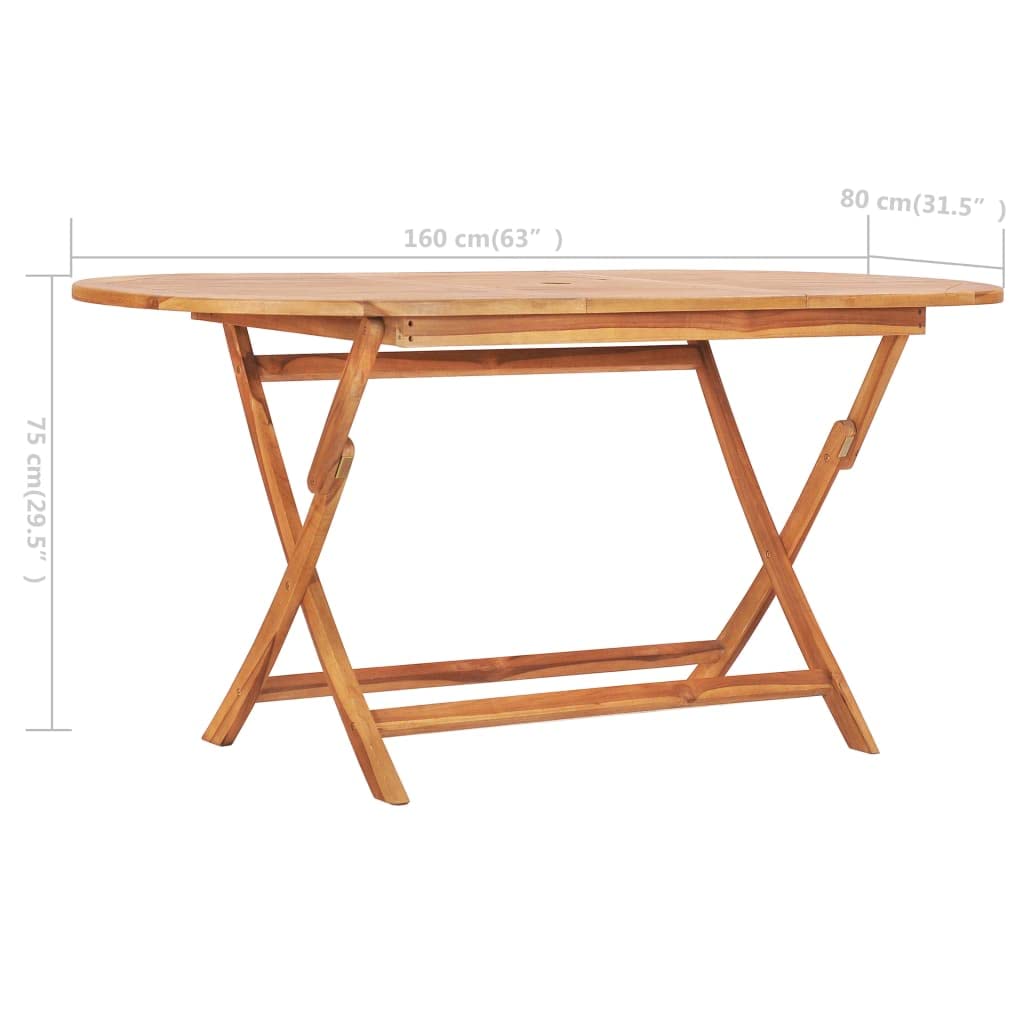 Stół do jadalni z litego drewna tekowego, składany, 160 x 80 x 75 cm, stół ogrodowy z litego drewna tekowego, do ogrodu lub na taras, składany stół o gładkiej powierzchni i łatwy w pielęgnacji
