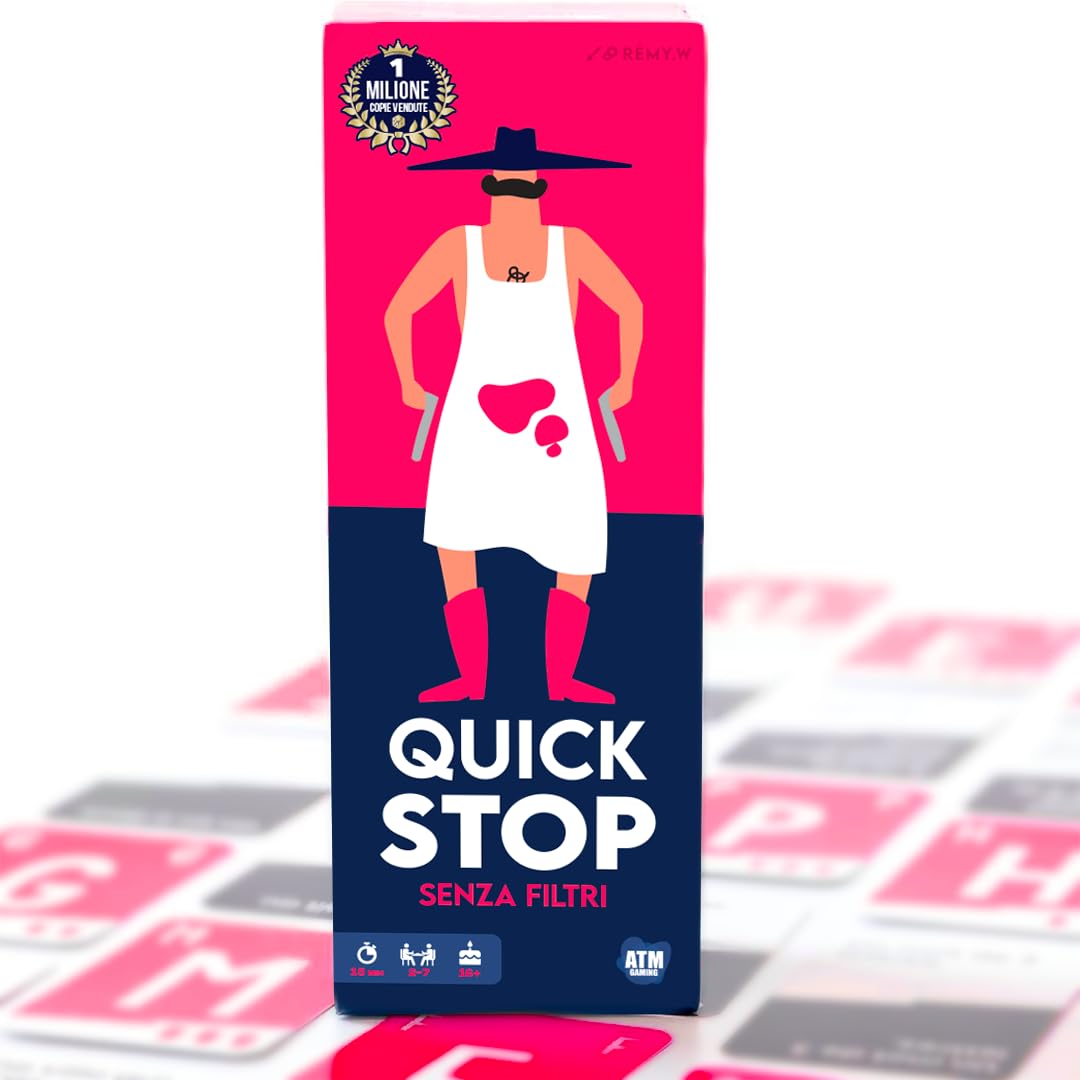 ATM Gaming QUICKSTOP Senza Filtri - Gioco di Carte per Adulti - Gioco da tavolo - Divertente, Irriverente e Veloce - 2 a 7 Giocatori - Perfetto per Aperitivi, Feste e Serate - Party Game Italiano