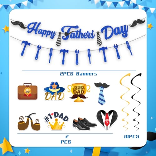 Image of 32 PCS Happy Fathers Day Banner Hanging Swirls Set - Happy Father's Day Party Decorations Supplies for Dad Birthday Party
