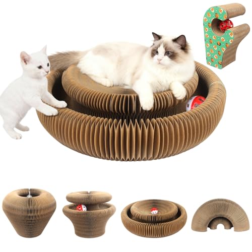 Rascador Magic Organ para Gatos | Rascador Grande Plegable con Campanilla | Tunnel de Juego Ampliable y Cama Cueva en Uno | Ideal para Múltiples Gatos y Razas Grandes