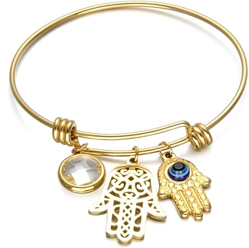Pulsera de acero inoxidable con dije de mal de ojo, buena suerte, Hamsa, mano de Fátima, regalo para mujer, Acero inoxidable