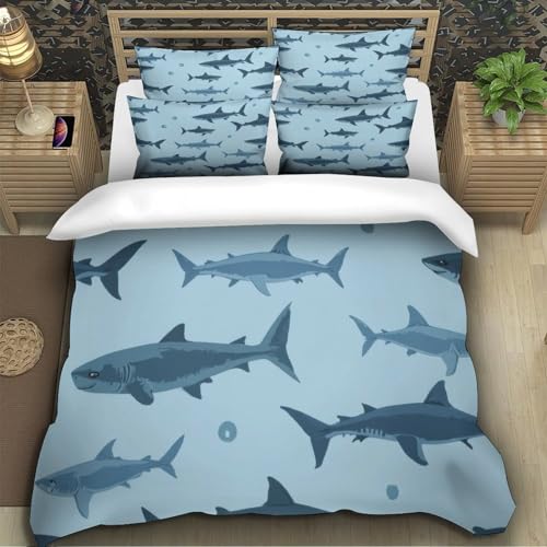 Housse de couette requin 3D parure lit enfant 140x200 imprimé