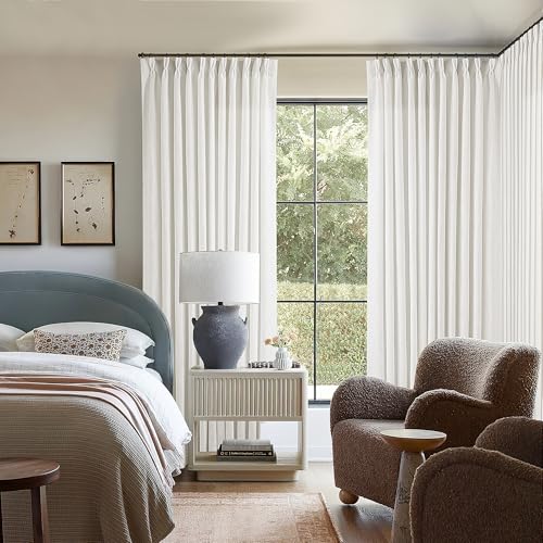 Image of TWODRAPES Beige White Pinch Pleat Semi Sheer Linen Curtain W70xL84 1 Panel