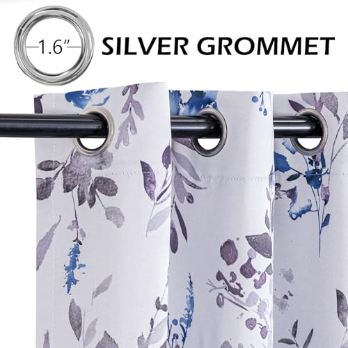 Image of MYSKY HOME Floor to Ceiling Floral Blackout Curtains 108 inch Long 2 Panels Set Thermal Insulated Room Darkening Drapes Grommet Top for Living /Dining Room, Grey and Blue, 52 inch W Each Panel