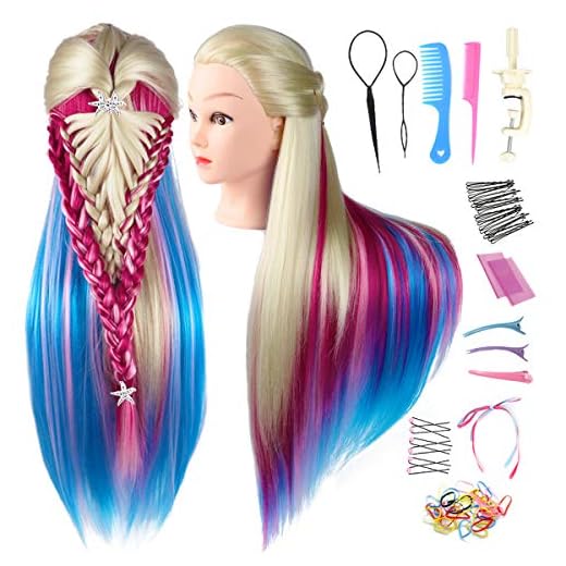 Mannequin Head with Hair, Funfulland 29" Traininghead Hair Mannequin Manikin Hair Styling Training Head Practice Cosmetology Hair Doll Head Styling Hairdressing Braiding with Clamp Holder and Tools