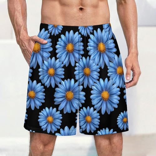 Blue Daisy Flower Men's Pajama Bottoms Lounge Pj Shorts Stretch Sleep Shorts for Home Vacation Beach2