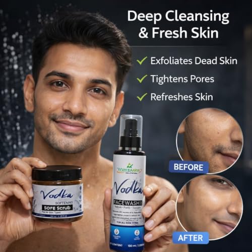 Image of Vodka Face Wash & Scrub Combo for Men & Women - 100ml Each | Deep Cleansing, Exfoliating & Refreshing Skincare