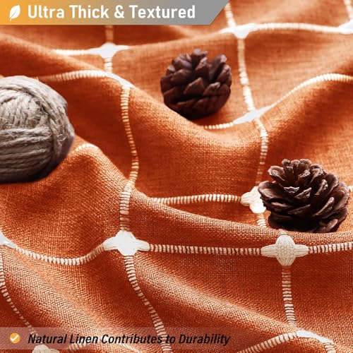 Image of BTTN 60 Inch Stall Shower Curtain - Boho Farmhouse Linen Weighted Fabric Shower Curtain Set with 10 Plastic Hook, Narrow Bohemian Country Decorative Shower Curtains for Bathroom - 60x72 - Brunt Orange