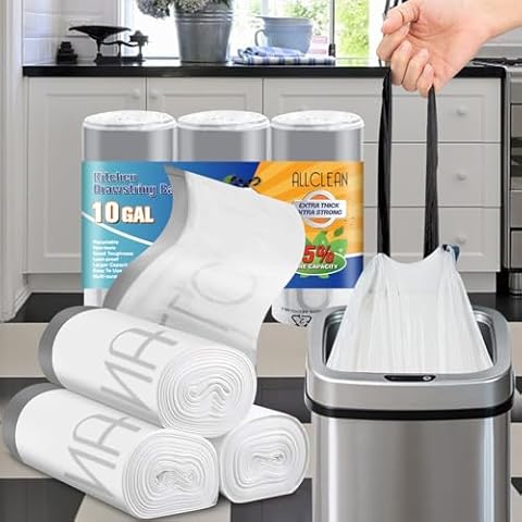 ALLCLEANbags Trash Bags 10 Gallon,Tall Kitchen Bags, Drawstring Garbage Bags, Recyclable Strong Independent Fresh Trash Bags, Unscented Clear Garbage for Kitchen, Bathroom,Toilet, Office Cover