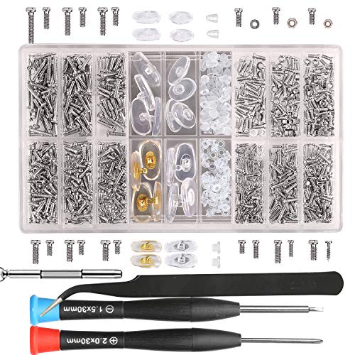 bayite Eyeglass Sunglass Repair Kit with Screws Nose Pads (4 Types, 8 Pairs)