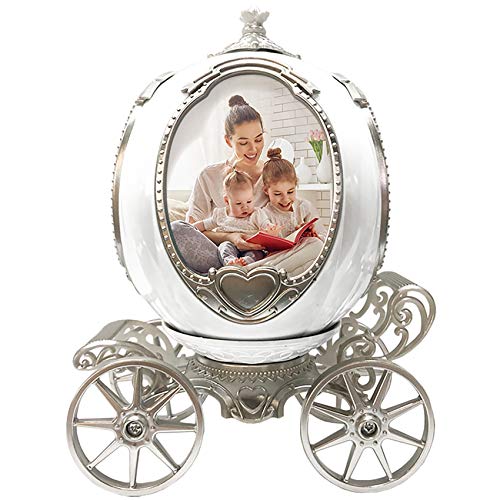 Shiny Alice Photo Cube Frame Decorative Desk-Top Rotating Picture Display Custom 4 Photo Frame Personalized Pumpkin Car Photo Frame Music Box Picture Frame Best Gift (Silver) #TOP6