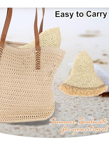 Sombrero de paja para mujer con ala ancha y protección UV miniatura 6