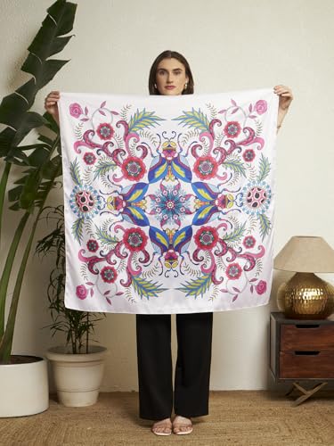 Image of Ravaiyaa - Attitude is everything Women Silk Digital Print Large Square Scarf Breathable Lightweight Neckerchief Printed Headscarf 40 inch x 40 inch Inch