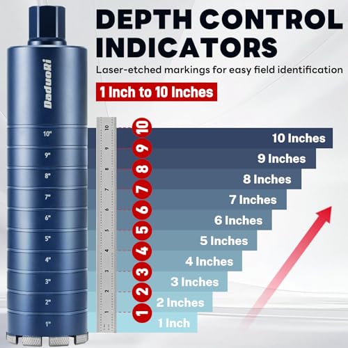 Image of 1 inch Core Drill Bit with Etched Depth Scale - Industrial for Reinforced Concrete, Brick Block, Masonry,1-1 /4 inch-7 UNC,14 inch Drilling Depth, Precision-Welded & Aggressive Sharp 12mm Segments, Wet