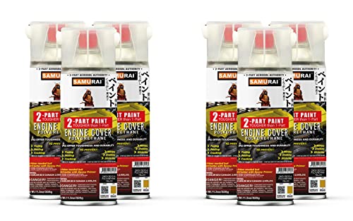 SAMURAI 2-Part Polyurethane Spray Paint for Car Engine Cover - 11.3 Ounce UV Resistant and Rust Resistant Polyurethane Spray (LIGHT SCARLET, Pack of 6 Cans)