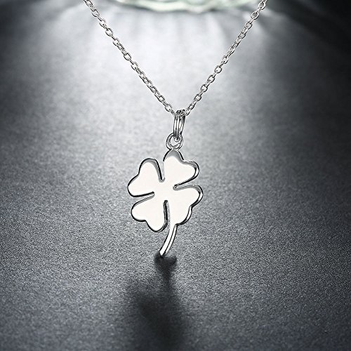Cutesmile Fashion Jewelry 925 Sterling Silver Lucky Four Leaf Clover Pendant Necklace, 18" #TOP4