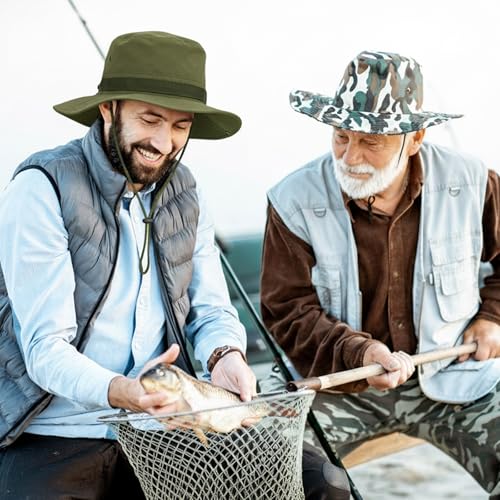 Image of 4 Pack Boonie Safari Hats for Men Women, Wide Brim Sun Hats with Chin Strap for Fishing Hiking Lightweight