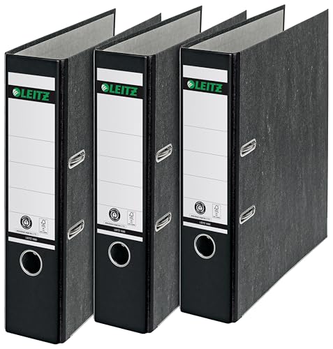 Leitz Qualitäts-Ordner 3er-Pack Wolkenmarmor-Papier A4 8 cm Rückenbreite Schwarz 310305095