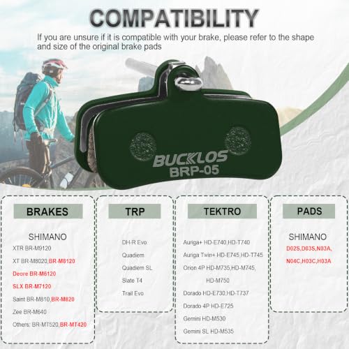 Image of BUCKLOS Bike Disc Brake Pads 4 Piston Pads for Shimano D02S D03S Saint | BRP-05 bicycle disk brake pads, fit mountain road bike,ebike,scooter, Shimano Saint Deore Tektro TRP