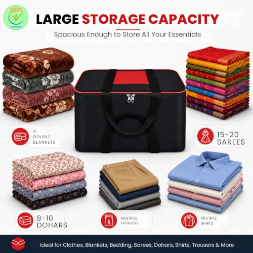 Image of Storage Bags for Blanket, Clothes, Toys and Bed Sheet Cover Bag - Underbed Large Size Black Cover Bags (Pack of 20, 54 x 46 x 28 cm)