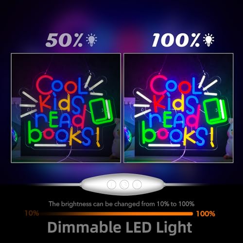 Image of Cool Kids Read Books Neon Sign Read Books and Be Kind Neon Signs for Wall Decor Book USB Dimmable LED Lights for Student Suitable for Classroom Bookstore Library Museum Study Room Gift for Teen Boys Girls Christmas