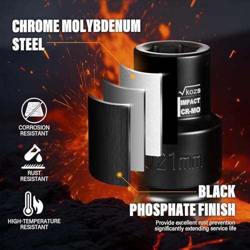 Image of 1 Inch Drive 21mm Deep Metric Impact Socket,CR-MO,6 Point Radius Corner Design,Square Chamfered Opening,Axle Nut Impact Grade Socket for Easy Removal