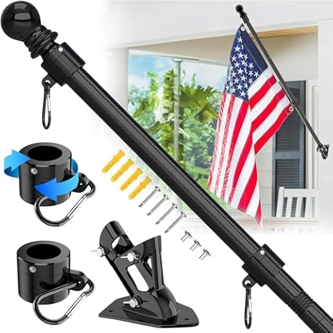Flagpole Department 6FT Heavy Duty Flag Pole for House | Tangle Free Flag Pole Kit | Stainless Steel Flag Pole Holder for Outside House | Flag Poles for 3x5 Flags Outdoor | with 3x5 USA Premium Flag Cover