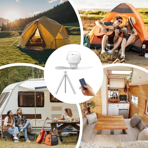 Image of Portable Ceiling Fan with LED Light and Remote Control | Rechargeable Table Fan for Home with Hanging Strap, Tripod Stand and Type C Charging for Travel