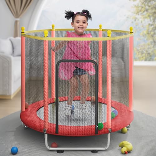 Image of StarAndDaisy Trampoline for Kids at Home with Safety Net /Trampoline for Adults, Indoor & Outdoor / 120KG Loading Capacity with Stainless Steel Frame & Legs -55 inch, 4.5 Feet (Red)
