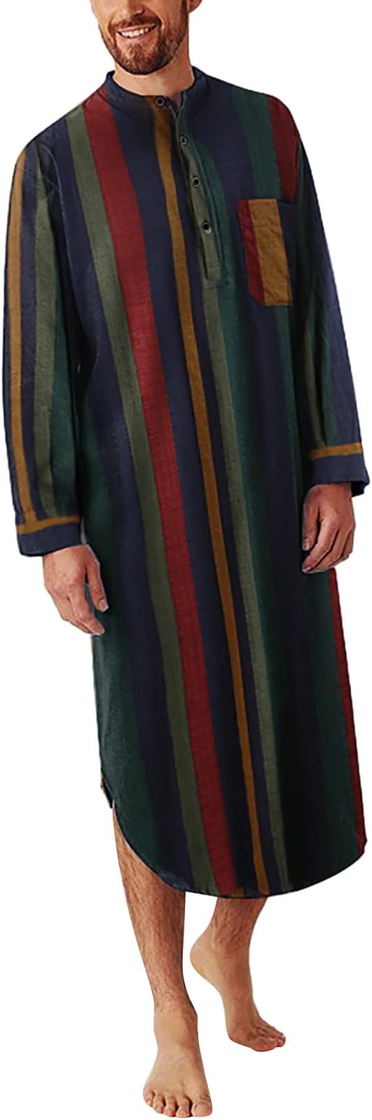 Long Sleeve Robe For Men - Button Up Side Split Kaftan Thobe Solid Clothes Middle East Saudi Arab Kaftan Islamic Abaya Dress Dubai Robes National Costume Comfortable Muslim Cloth M-XXXL