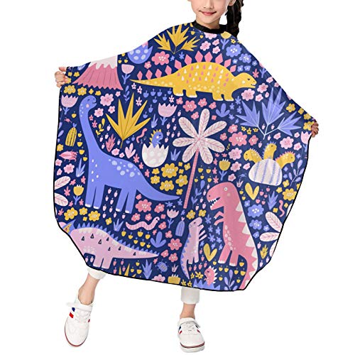 MSACRH Barber Cape for Kids,Cute Cartoon Dinosaurs Baber Cape Haircut Apron,Waterproof Haircuting Salon Cape with Adjustable Snap Closure,39×47 in