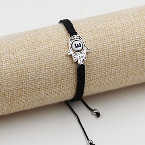 Image of Uloveido Customized A to Z 26 Letters Hand of Fatima Bracelet - Fatima Hamsa Hand Evil Eye Protection Bracelet Lucky Charm Adjustable Braided Black String