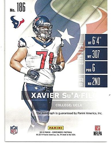 XAVIER SU'A-FILO AUTOGRAPHED "SEASON TICKET" SHORT PRINT FOOTBALL CARD - 2016 PANINI CONTENDERS DRAFT PICKS FOOTBALL CARD #186 (HOUSTON TEXANS) FREE SHIPPING & TRACKING
