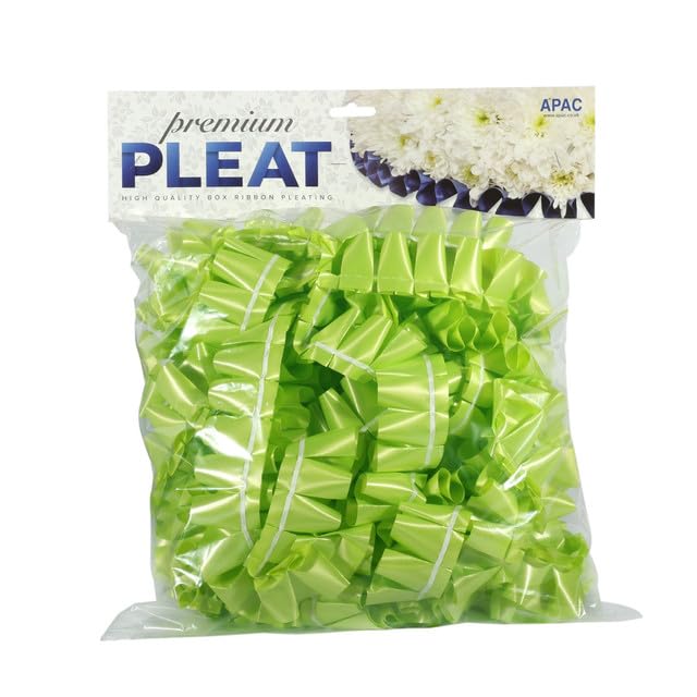 Easy Pleat Tribute Ribbon - Waterproof Poly Ribbon - Pre-Pleated Edging for Floral Tributes, Crafts & Decoration - 10m or 30m Length, 50mm Wide (Lime Green, 50mm x 10m)