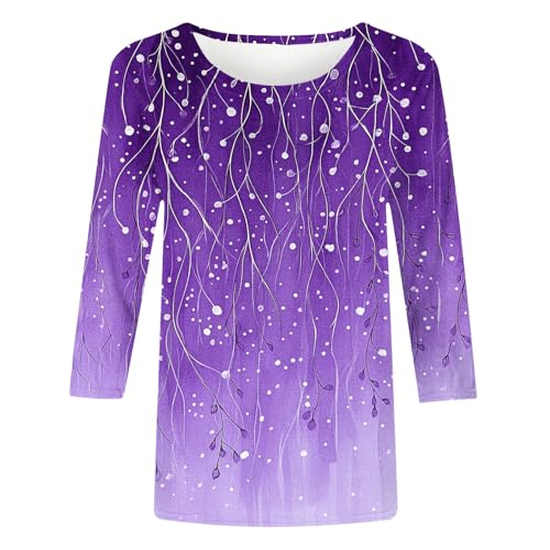 Image of 3 /4 Sleeve Tshirts Shirts for Women Vintage Flowers T Shirt Crew Neck Going Out Tops Elbow Length Sleeve Tops