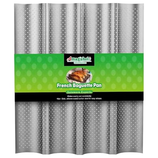 Amagabeli Nonstick Perforated Baguette Pan 15" x 13" for French Bread Baking 4 Wave Loaves Loaf Bake Mold Toast Cooking Bakers Molding 4 Gutter Oven Toaster Pan Cloche Waves Silver Steel Tray Italian